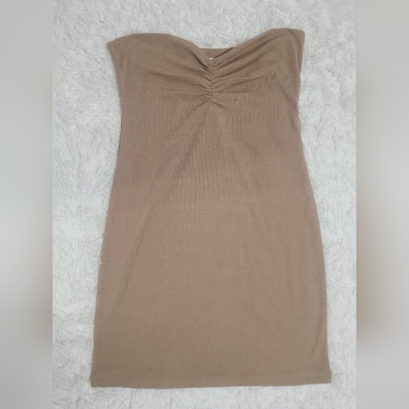 Princess Polly Charm nude tan brown fall Mini Dress Vacation Strapless size 8 - Picture 2 of 2